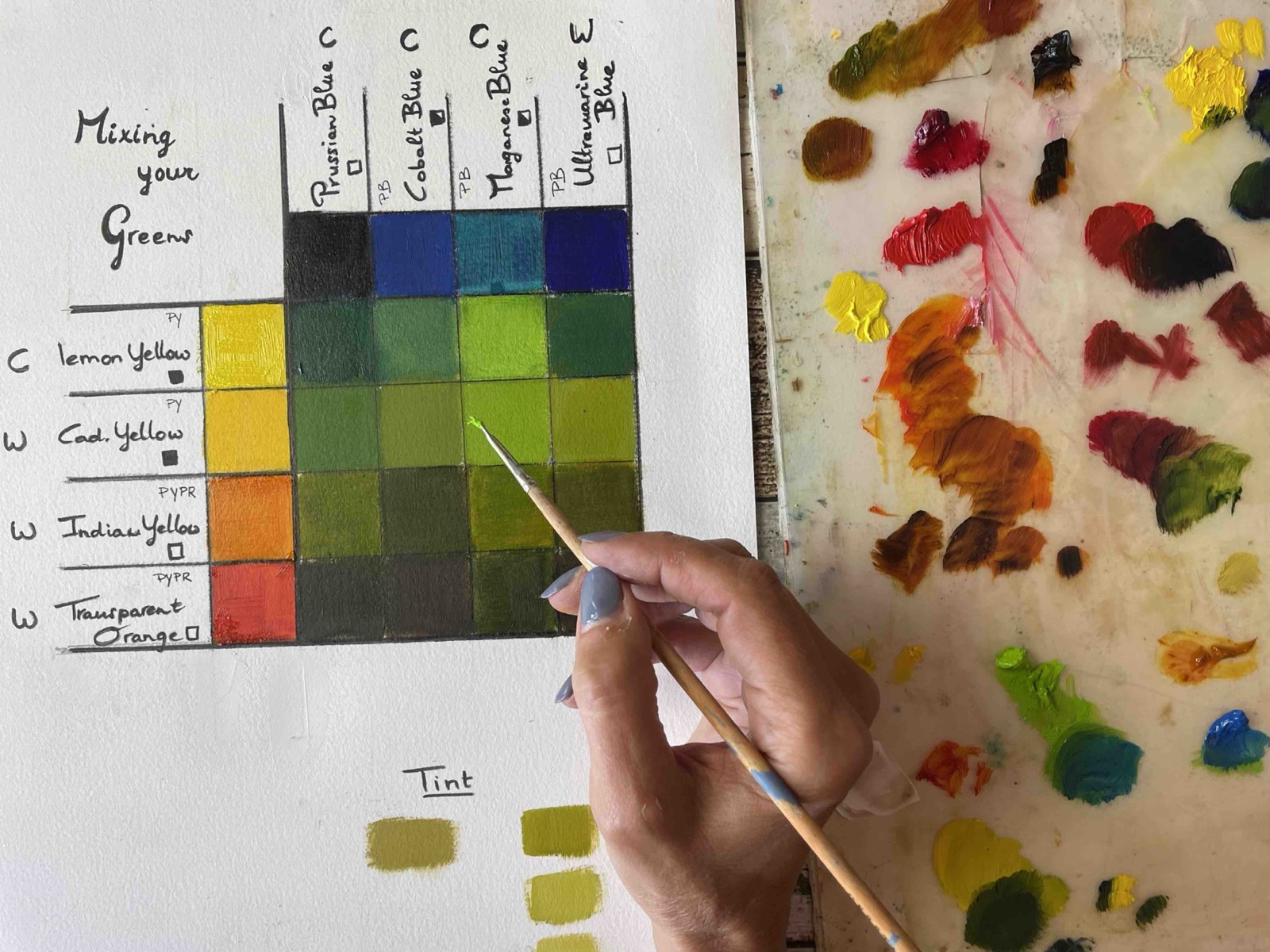 Marina comparing warm and cool colour mixtures