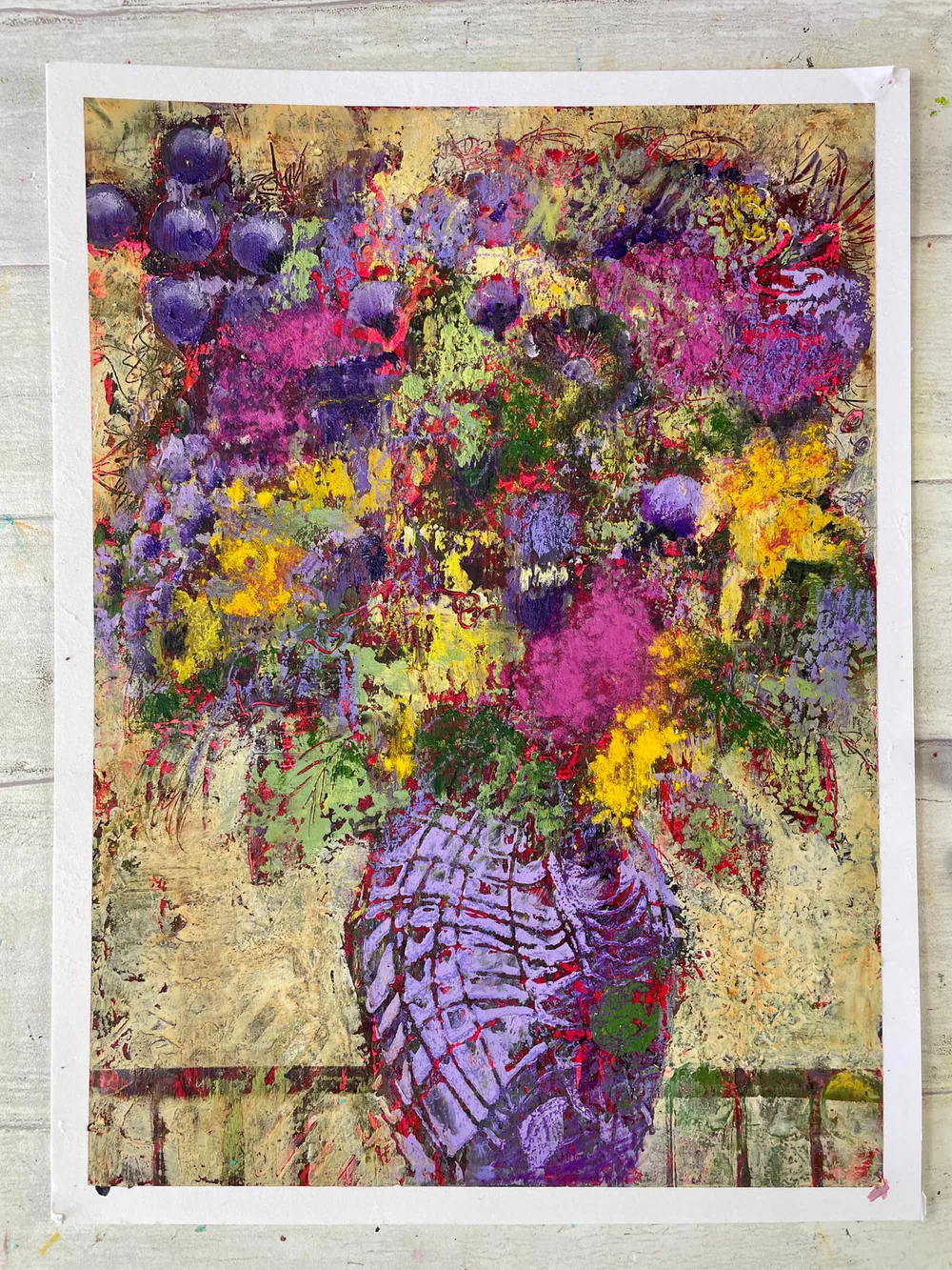 The finished textured acrylic flower painting from the class