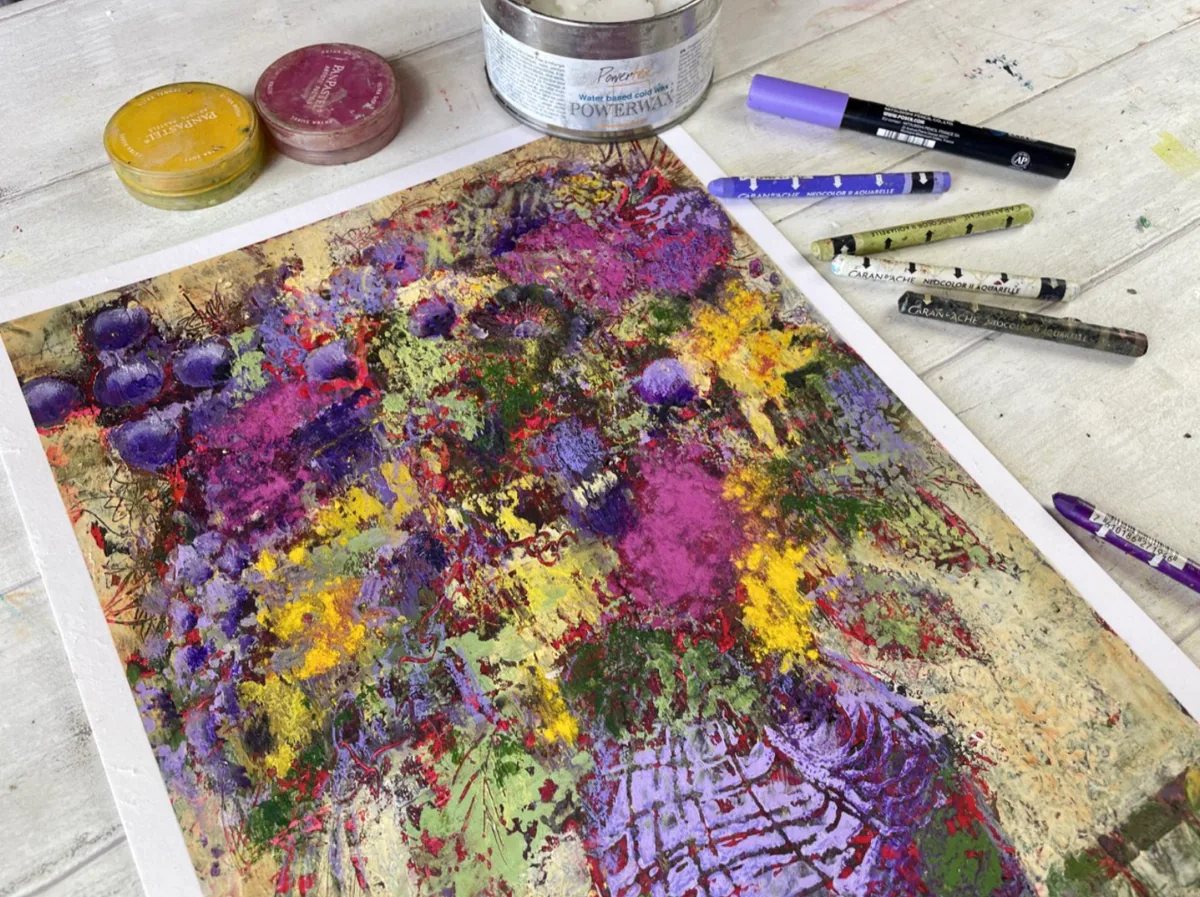Come play with layers, colour and texture, then watch the flowers appear.