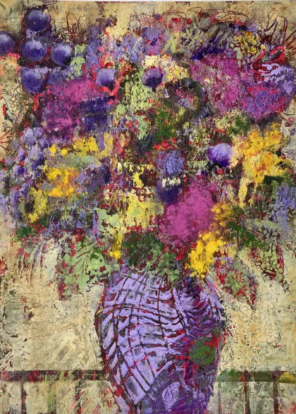 The finished textured acrylic flower painting from the class
