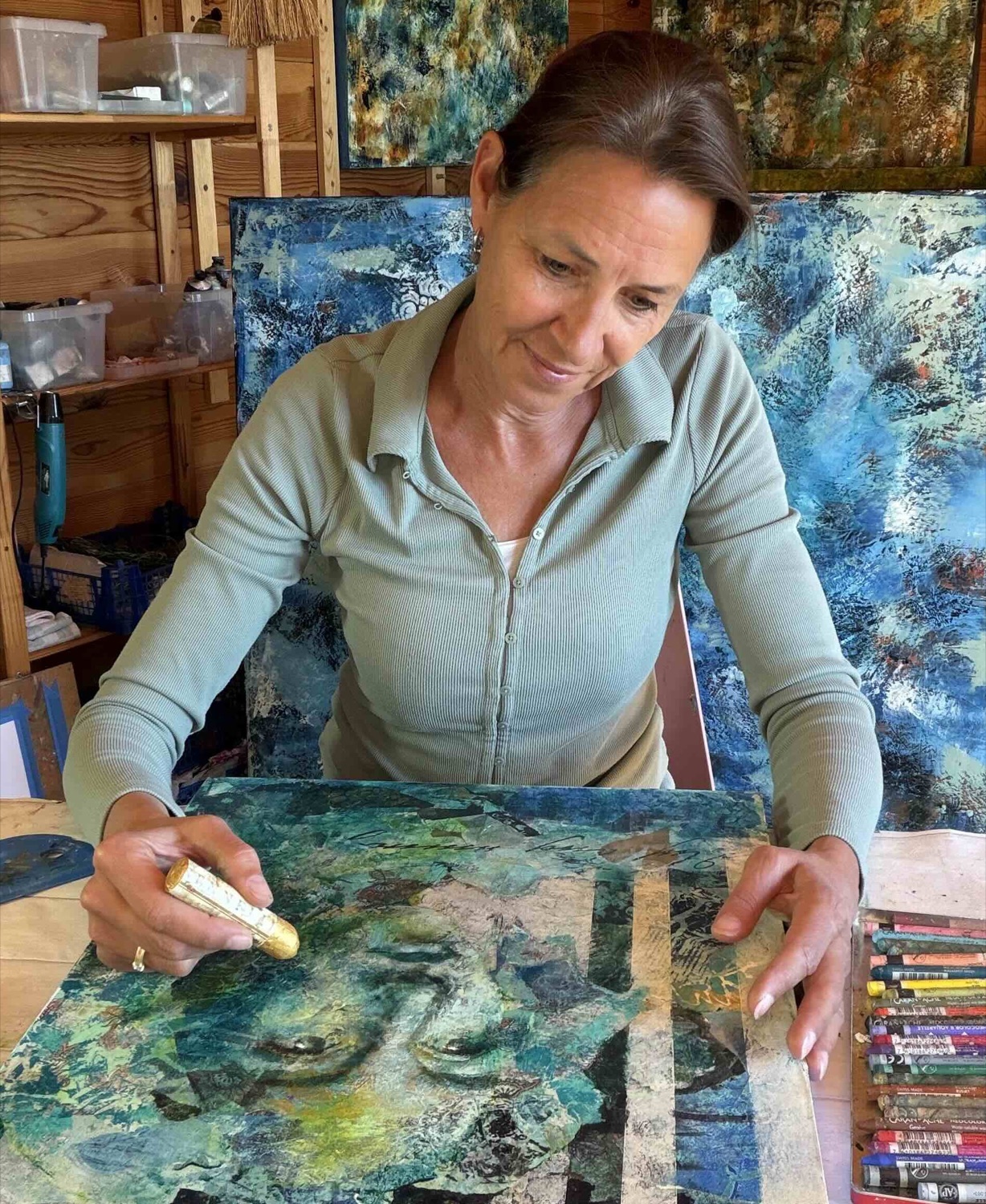 A textured acrylic portrait from the class